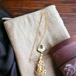 Gold Toned Leopard Print Tassel Necklace